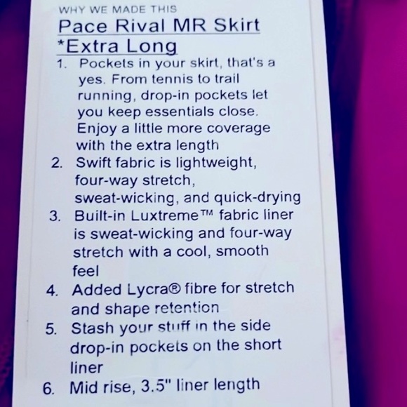 ‼️SOLD‼️ LULULEMON PACE RIVAL MID-RISE SKIRT - Picture 8 of 8